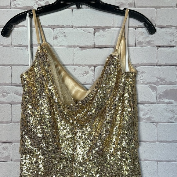 Gold Sequin Revelry Bridesmaid Evening Gown Dress Spaghetti Strap Size 10 lined - Picture 5 of 7